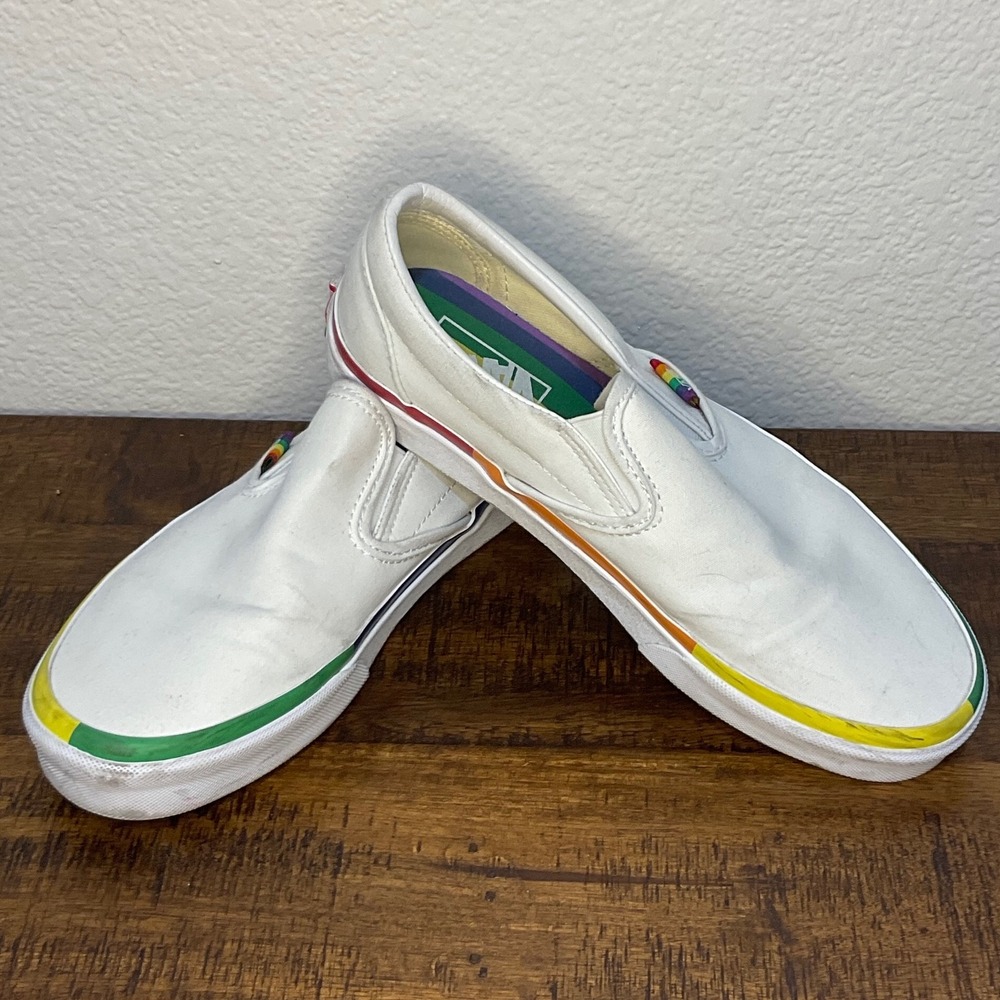 Vans Slip On Rainbow Pride Sneakers Casual Shoes White Size
